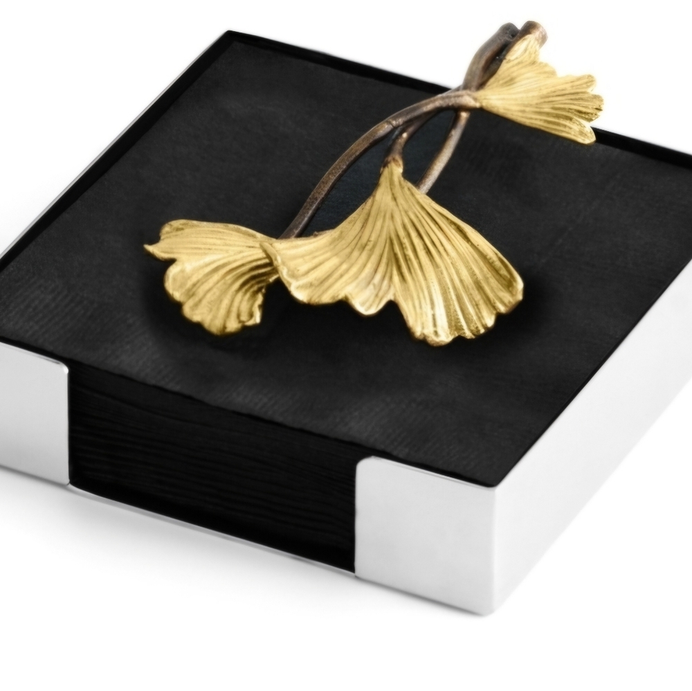 Ginkgo Leaf Gold Cocktail Napkin Holder